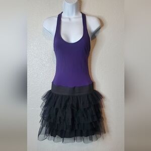 💚5/$25 Miley Cyrus Max Azria Purple Racerback Black Tulle Party Dress Sz Large